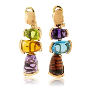 Rainbow Mixed Gemstone Cabochon Dangle Earrings