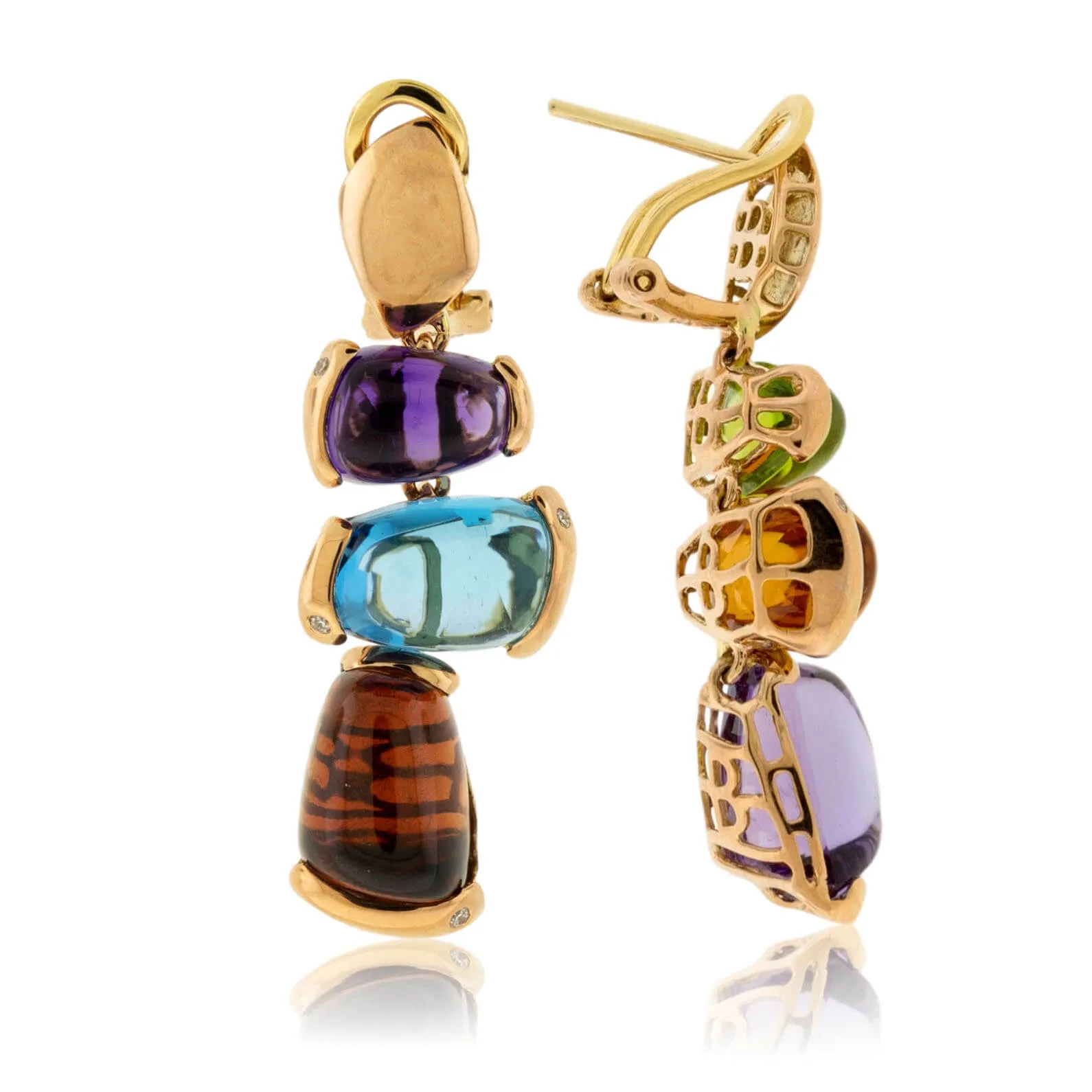 Rainbow Mixed Gemstone Cabochon Dangle Earrings