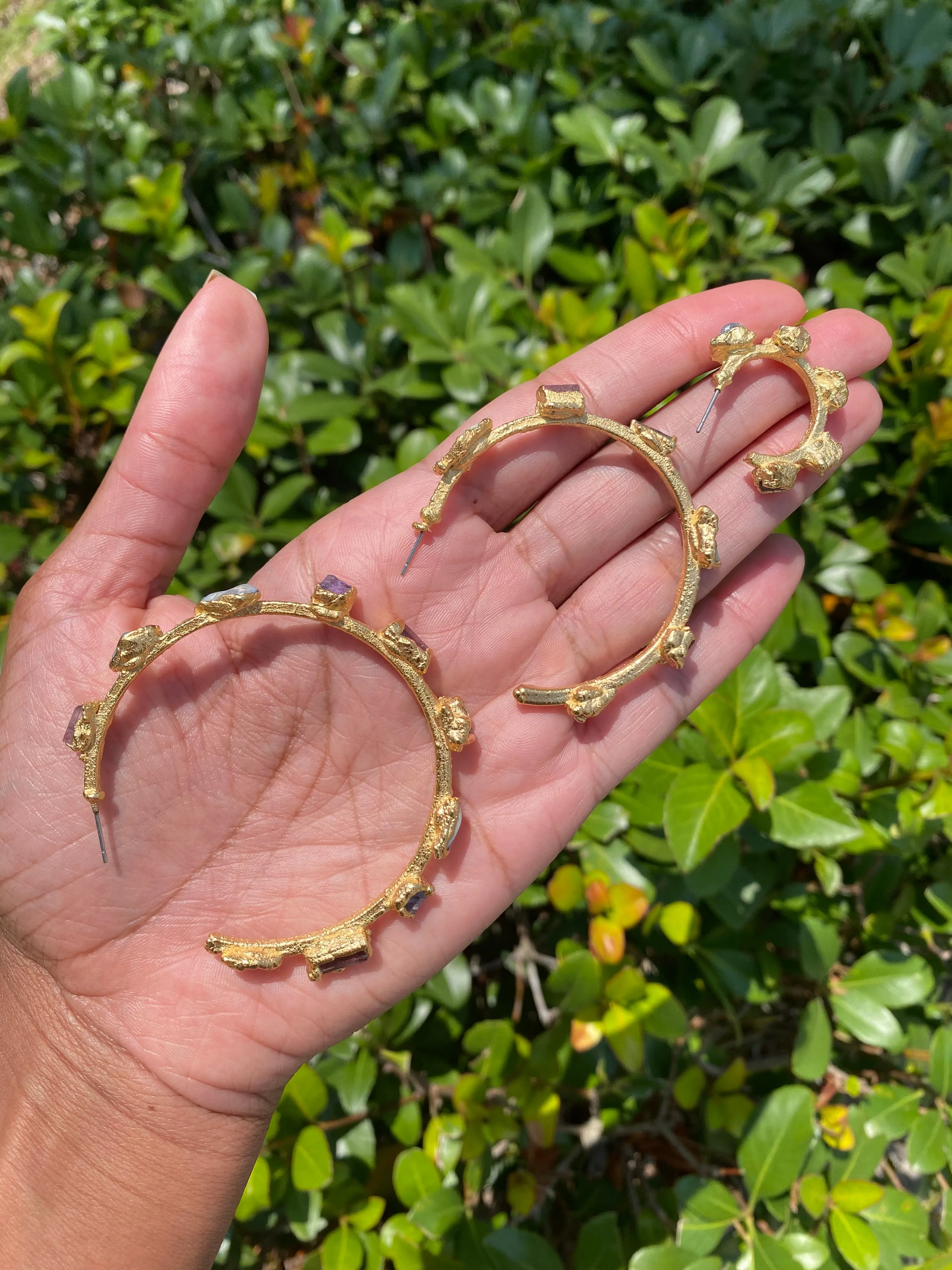 (READY TO SHIP) Raw Stone Hoop Earrings / Single Stone / Medium