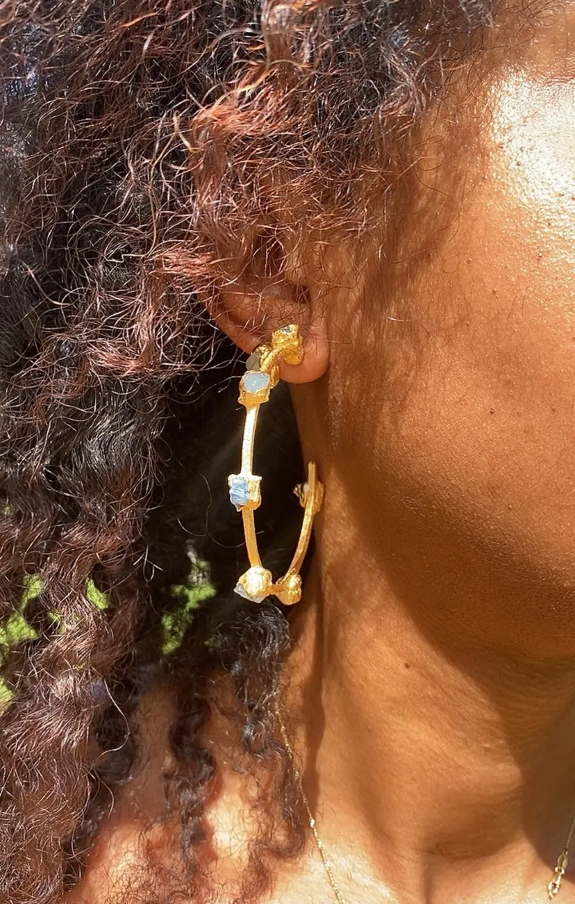 (READY TO SHIP) Raw Stone Hoop Earrings / Single Stone / Medium