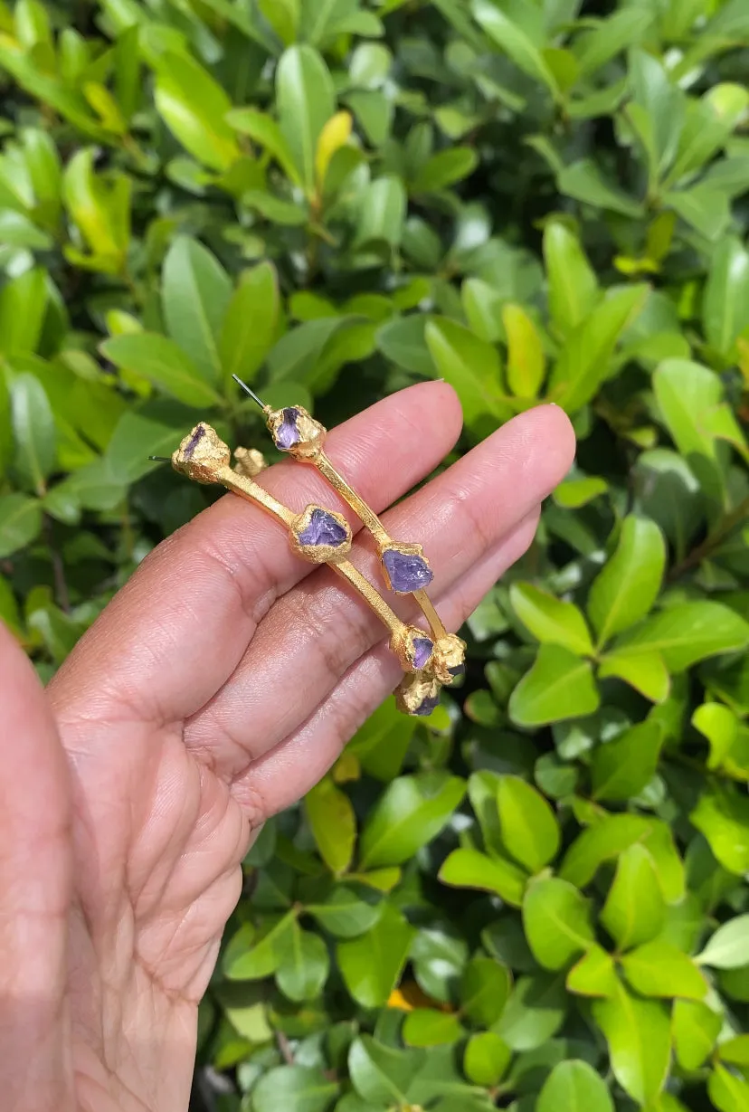 (READY TO SHIP) Raw Stone Hoop Earrings / Single Stone / Medium