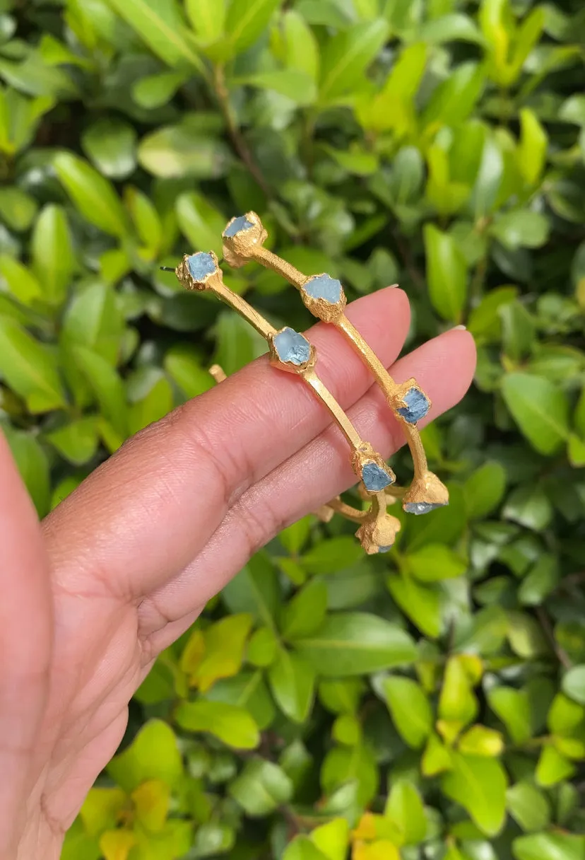 (READY TO SHIP) Raw Stone Hoop Earrings / Single Stone / Medium