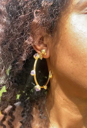 (READY TO SHIP) Raw Stone Hoop Earrings / Single Stone / Medium