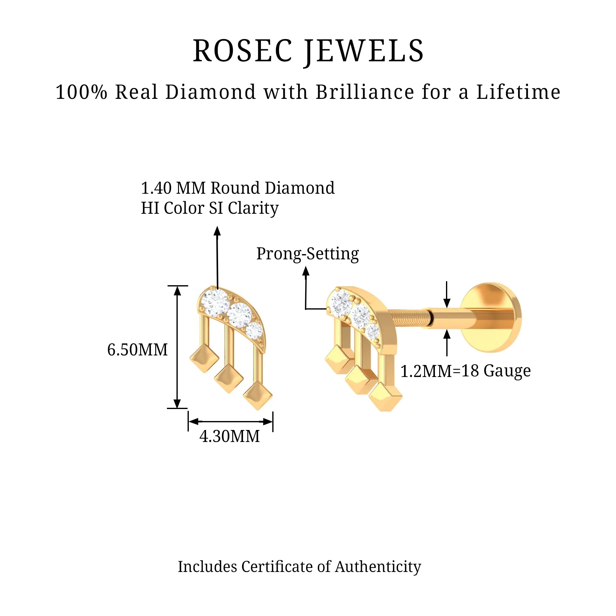 Real Diamond Music Note Cartilage Earring