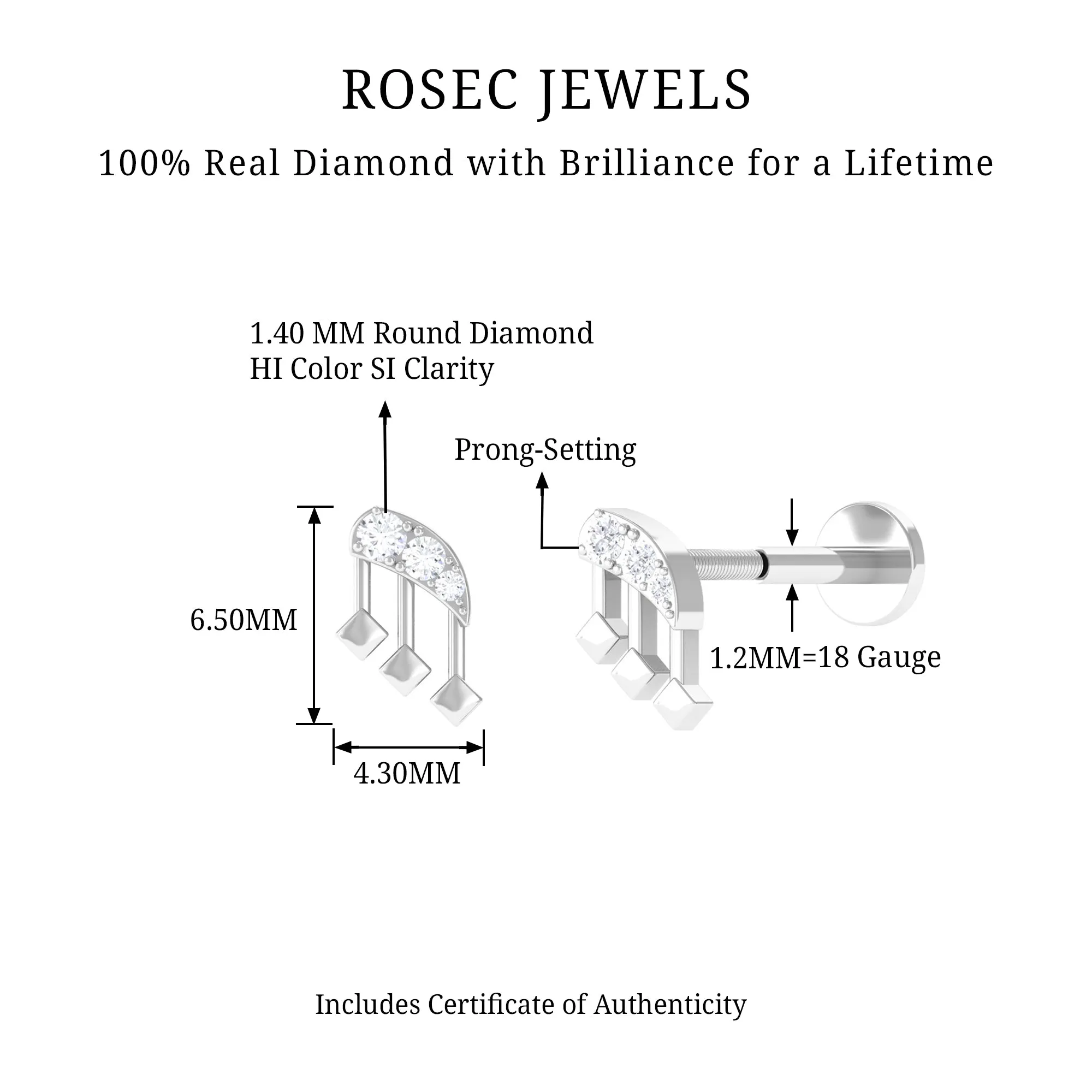 Real Diamond Music Note Cartilage Earring