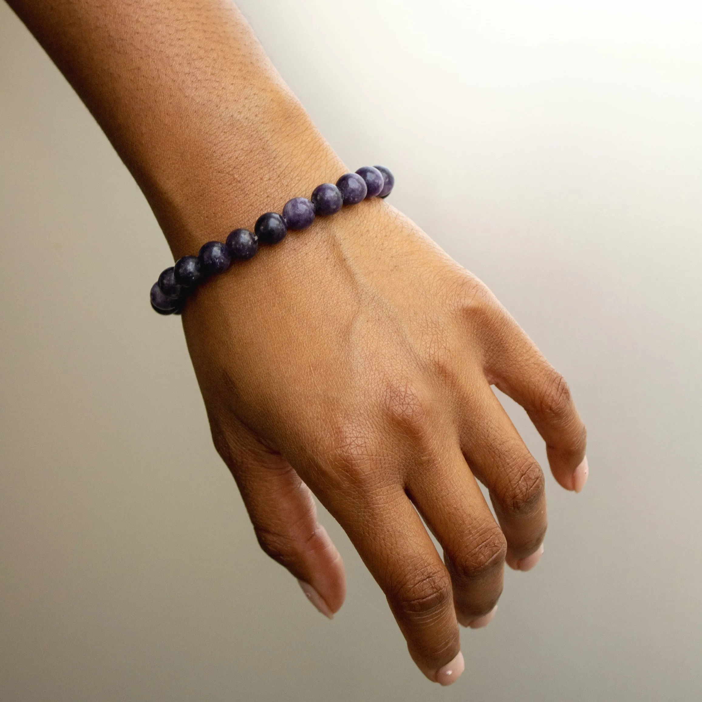 Real Lepidolite Beaded Elastic Bracelet – Healing Crystal Jewelry for Men & Women