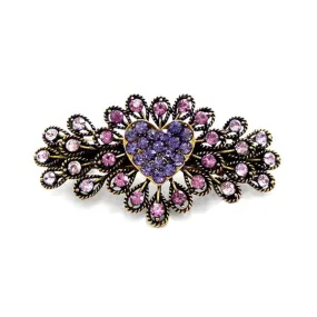 Rhinestone Heart Antique Brass Finish Princess Hair Barrette