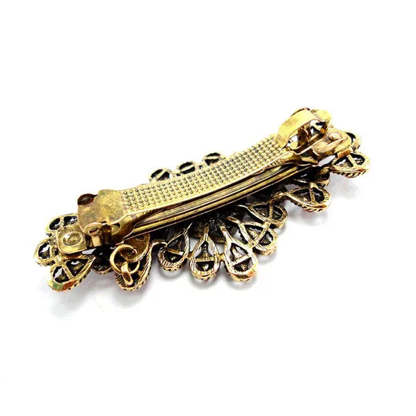 Rhinestone Heart Antique Brass Finish Princess Hair Barrette