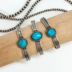Rick Enriquez | Navajo Handmade Detailed Sterling Silver Cuff Bracelet with Kingman Turquoise Stone