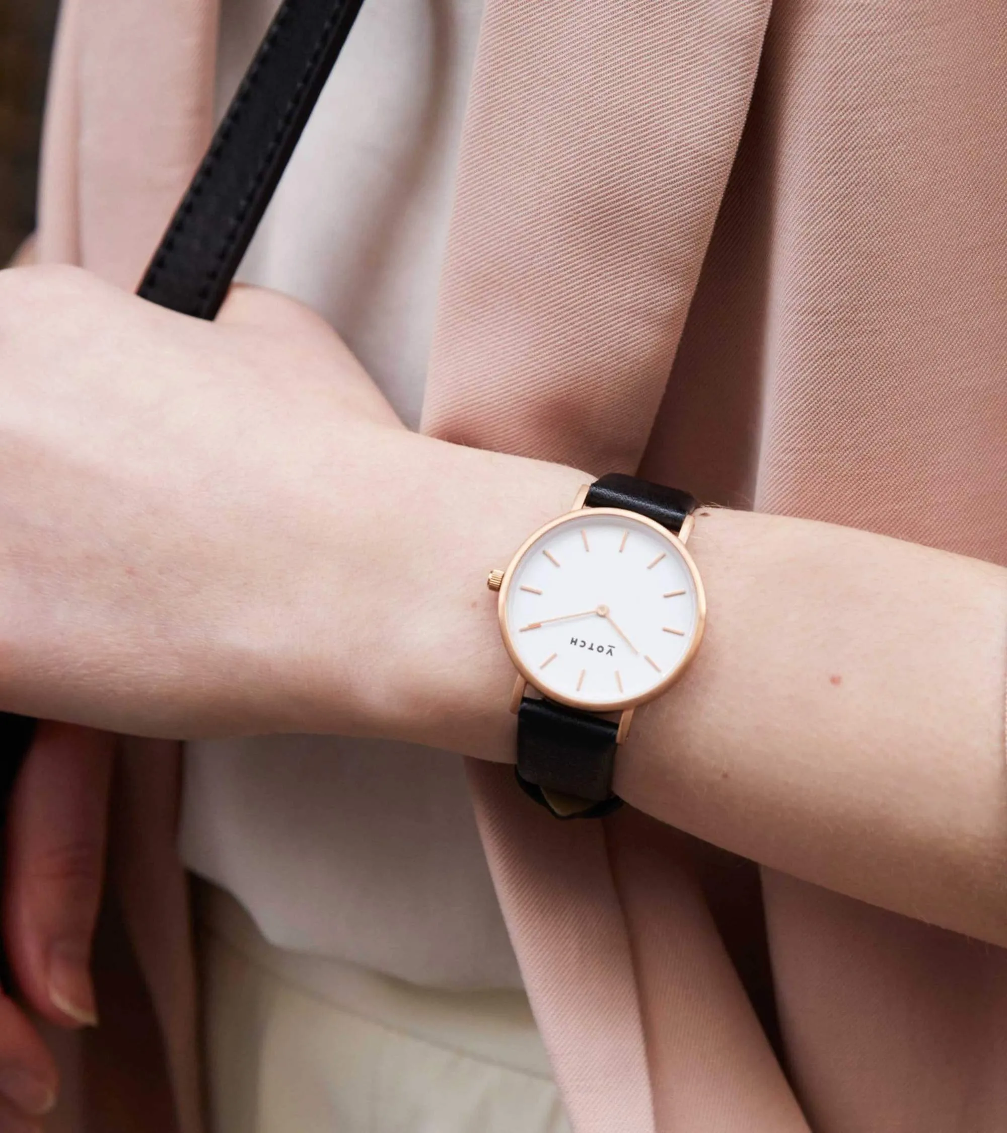 Rose Gold Bangle with Rose Gold & Black Petite Watch