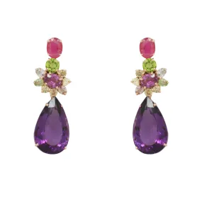 Ruby Peridot and Amethyst Earrings