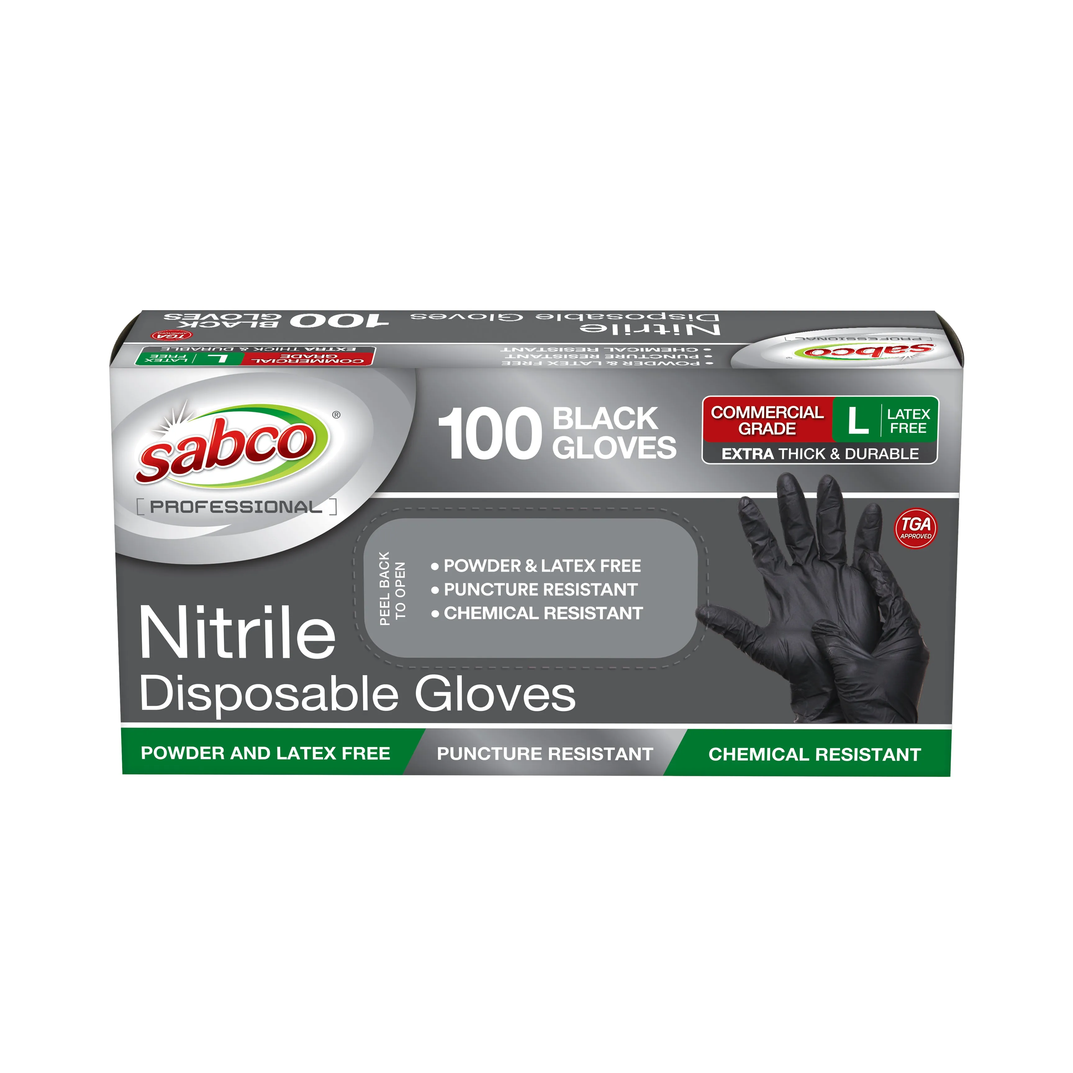 Sabco Nitrile Gloves Powder Free Large Black 100pcs