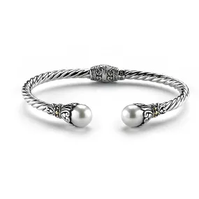 Samuel B. Sterling Silver and 18K Yellow Gold White Pearl Cable Bangle (96955)