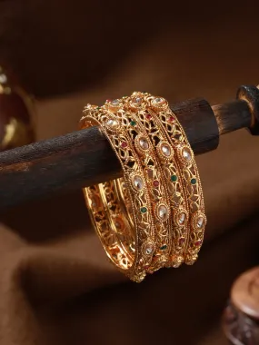 Set Of 4 24Ct Gold-Plated Stone-Studded Bangles