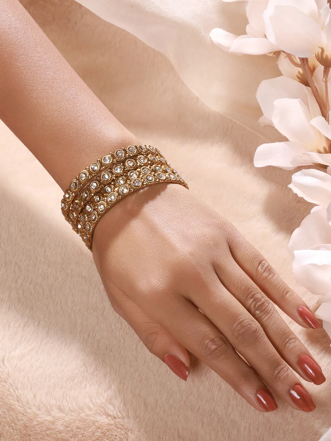 Set Of 4 Gold-Plated Cz-Studded Bangles