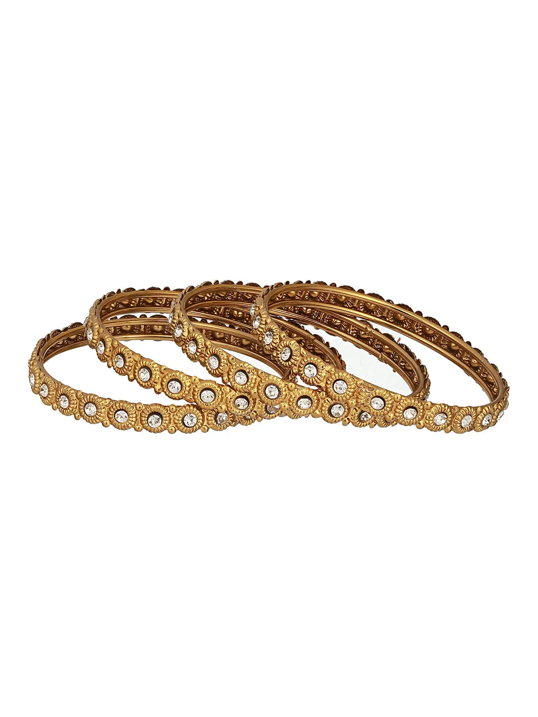 Set Of 4 Gold-Plated Cz-Studded Bangles
