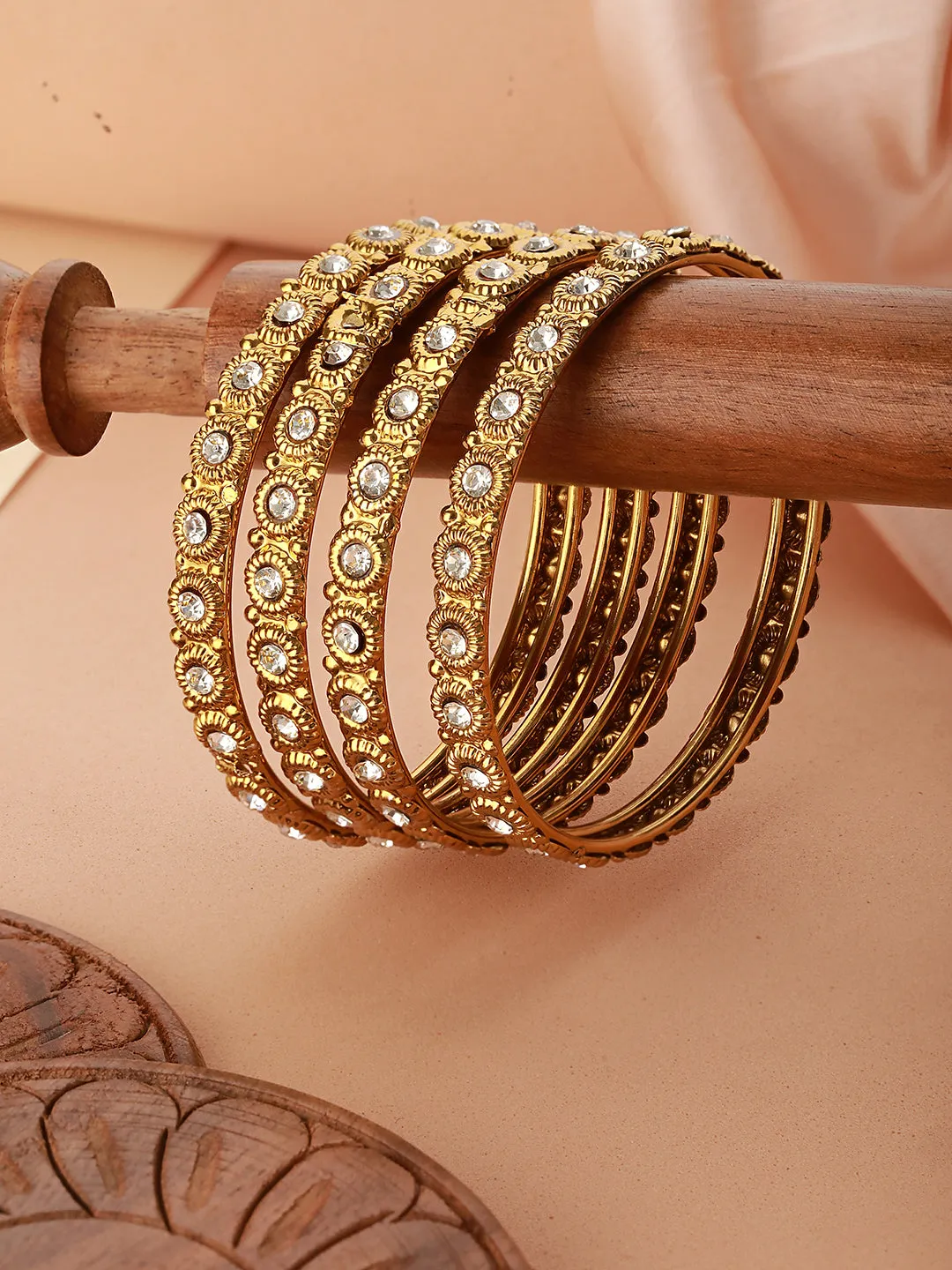 Set Of 4 Gold-Plated Cz-Studded Bangles