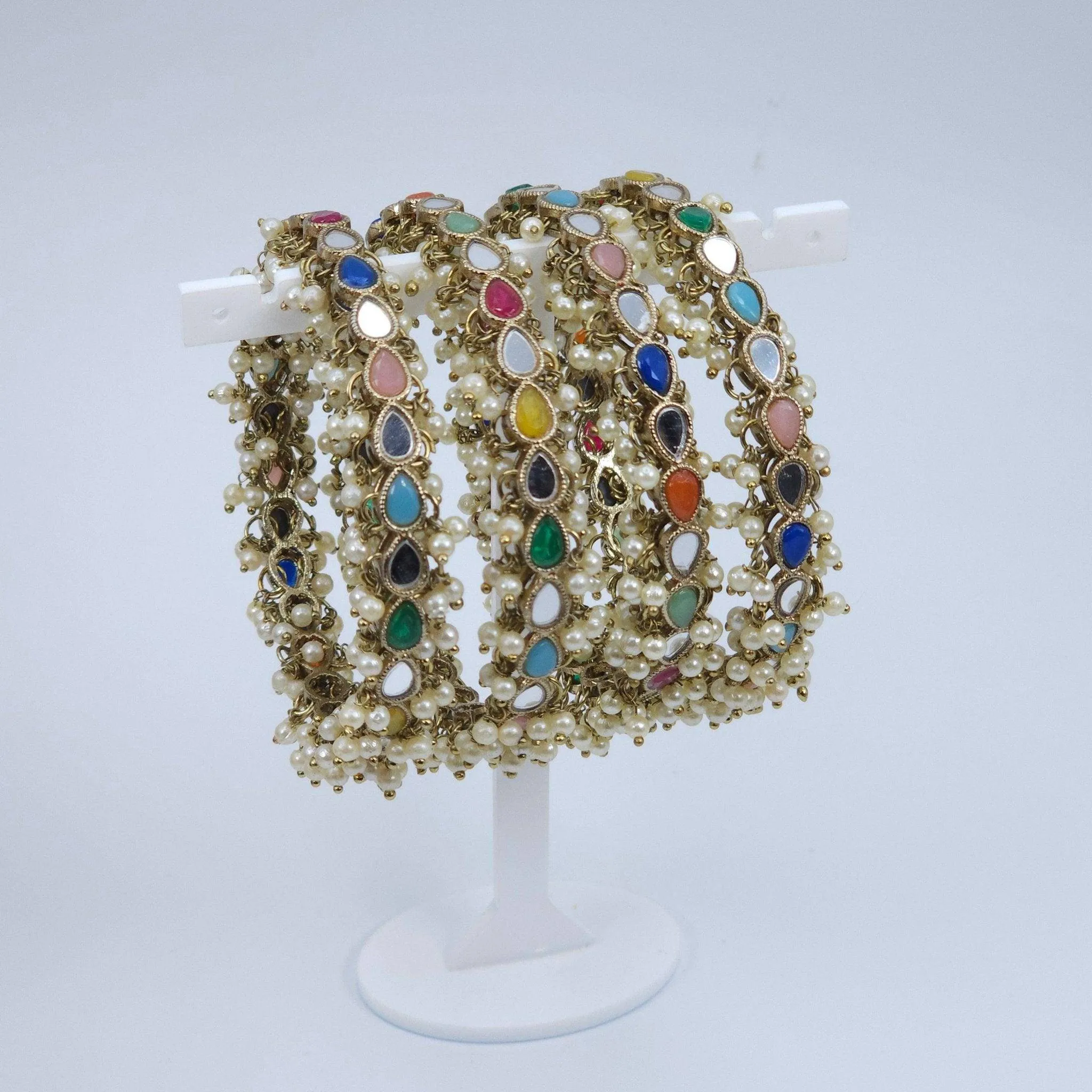 Set of 4 Mirror Bangles - Gold Multicolor
