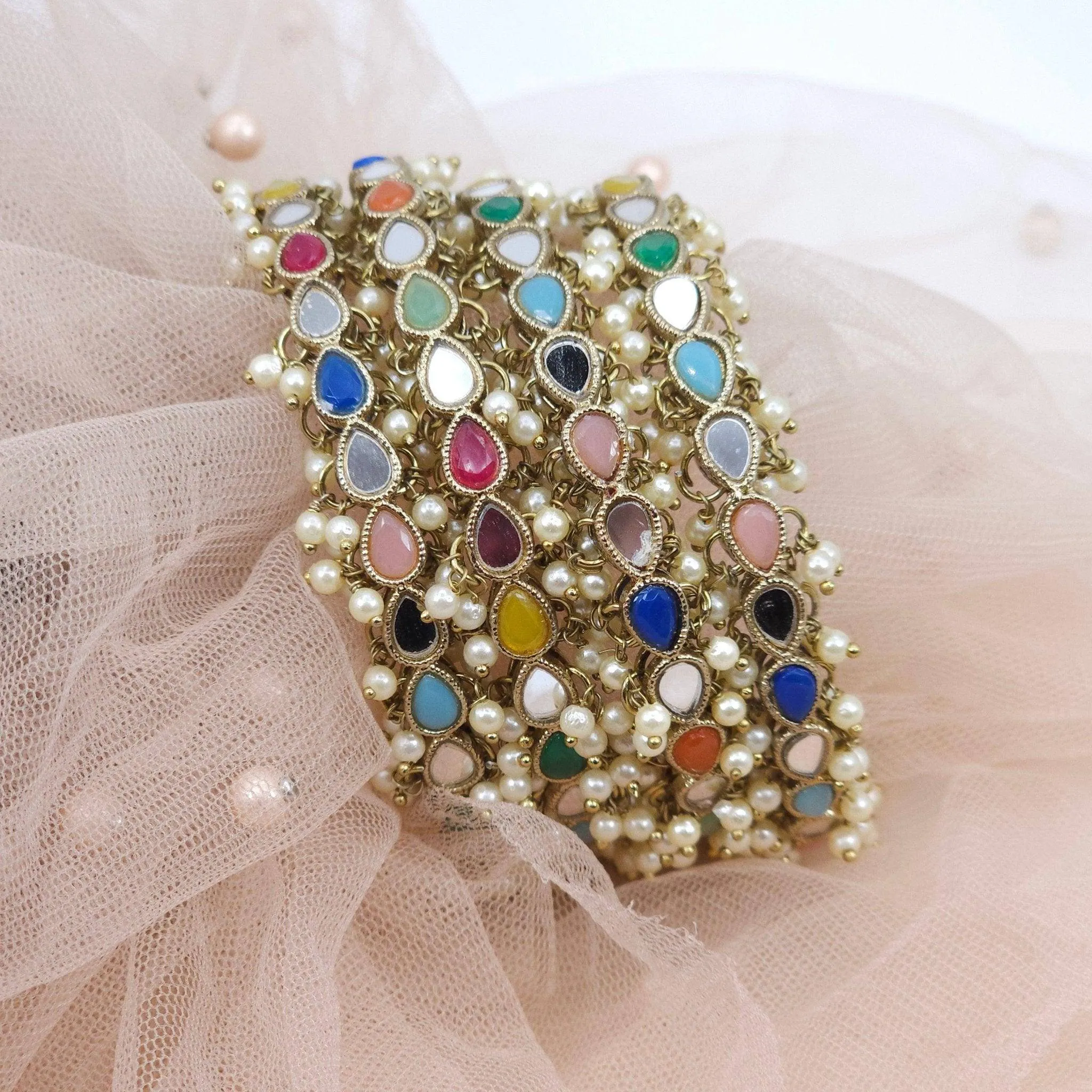 Set of 4 Mirror Bangles - Gold Multicolor