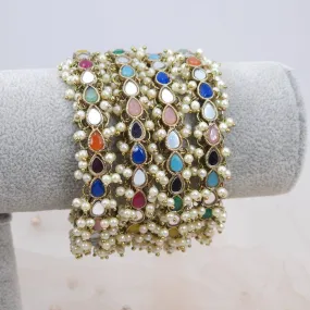 Set of 4 Mirror Bangles - Gold Multicolor