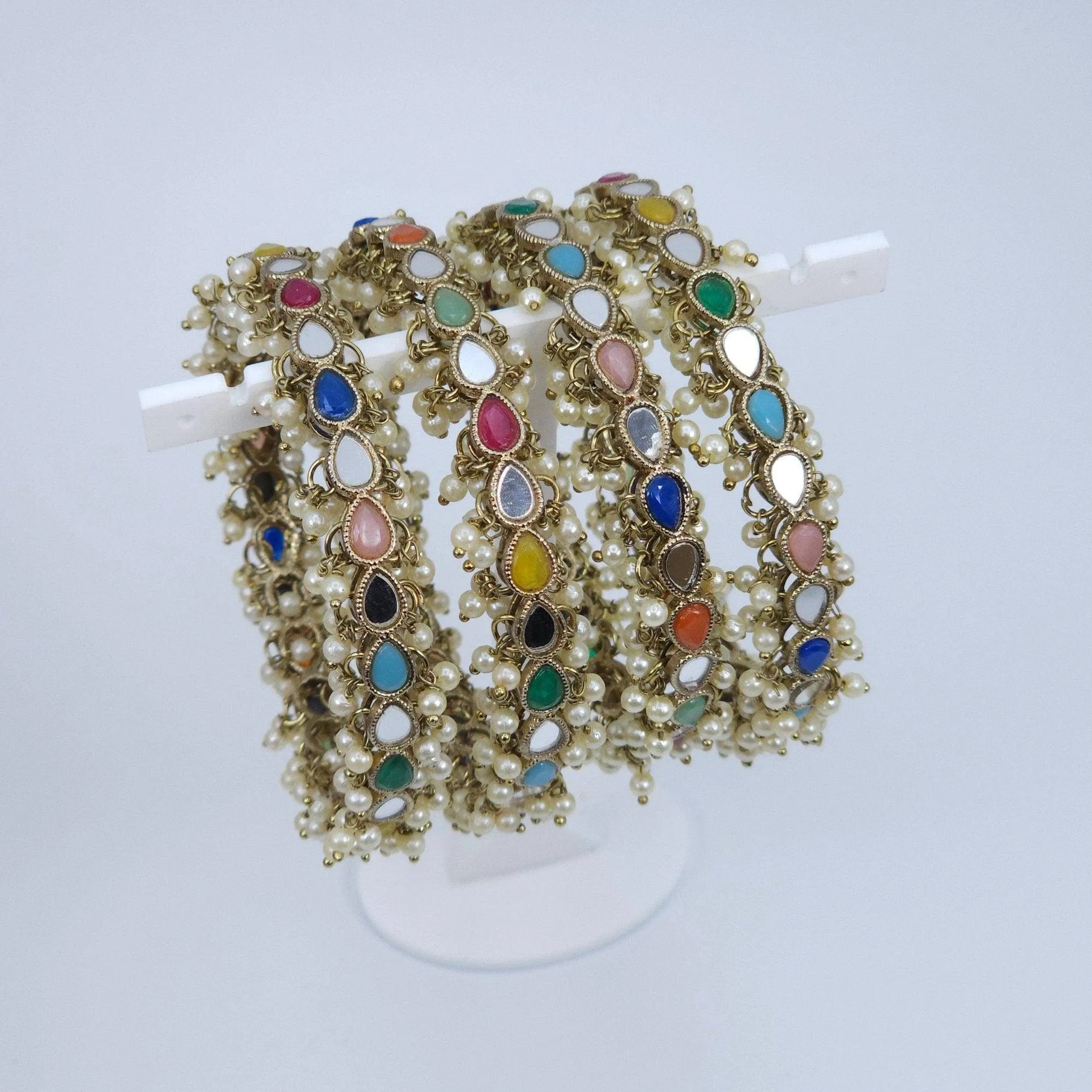 Set of 4 Mirror Bangles - Gold Multicolor