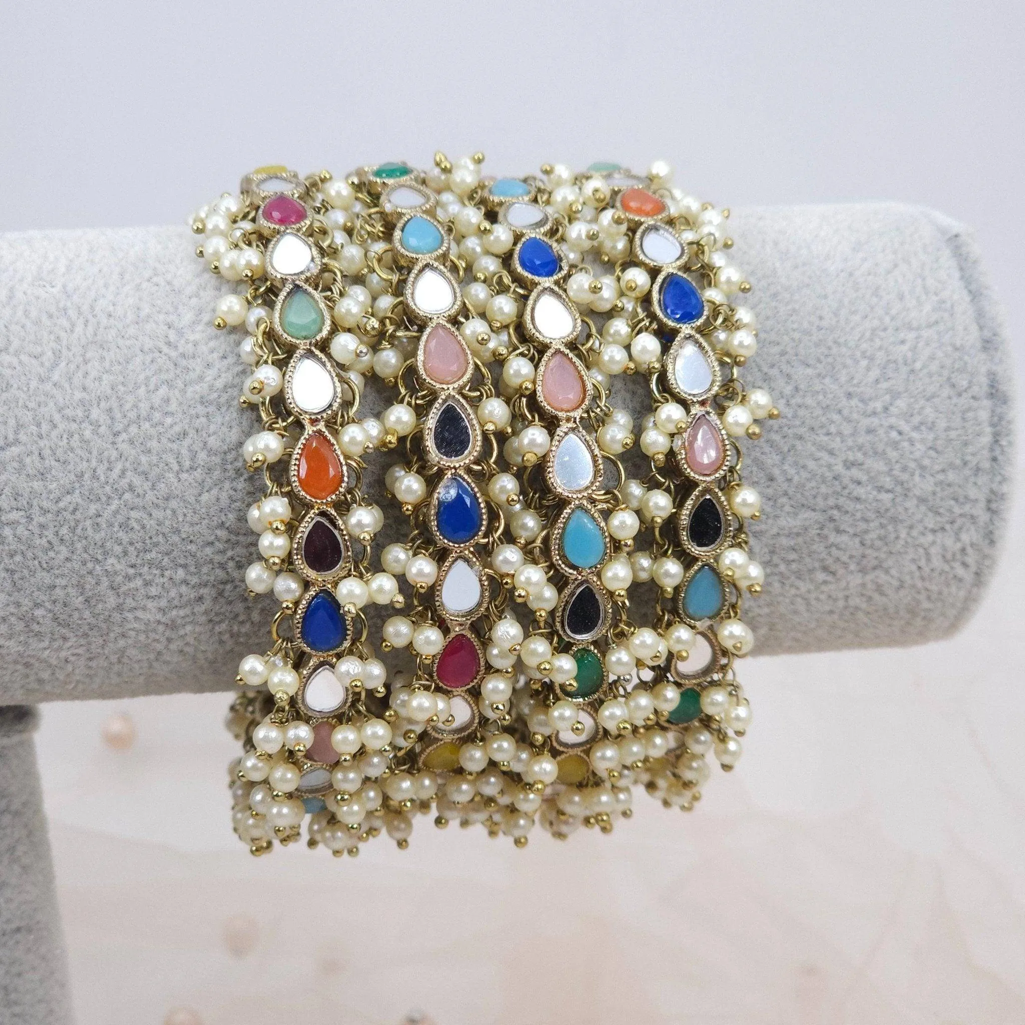 Set of 4 Mirror Bangles - Gold Multicolor