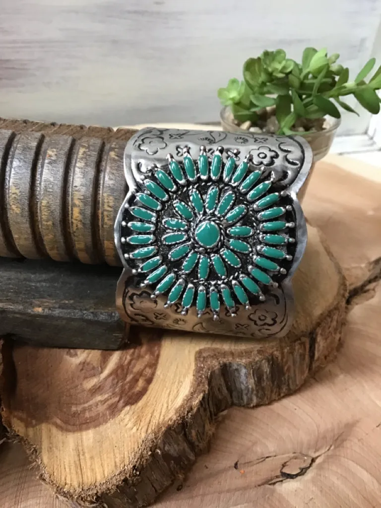 Silver & Turquoise Blossom Cuff Bracelet
