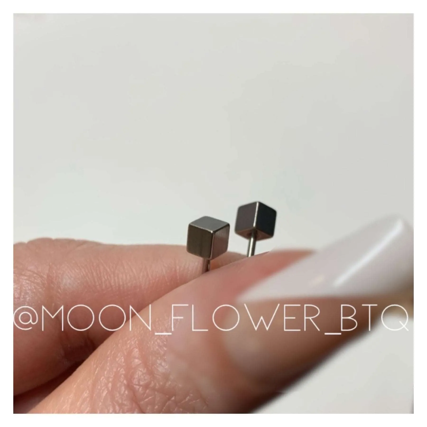 Silver Cube Barbell Earrings