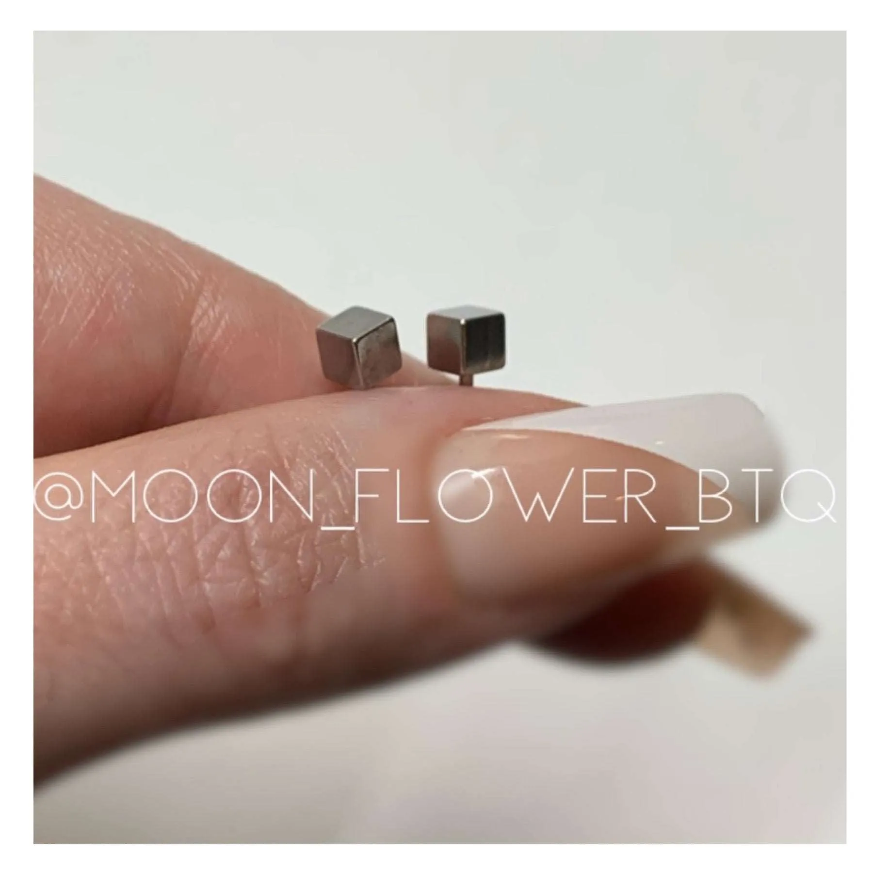 Silver Cube Barbell Earrings