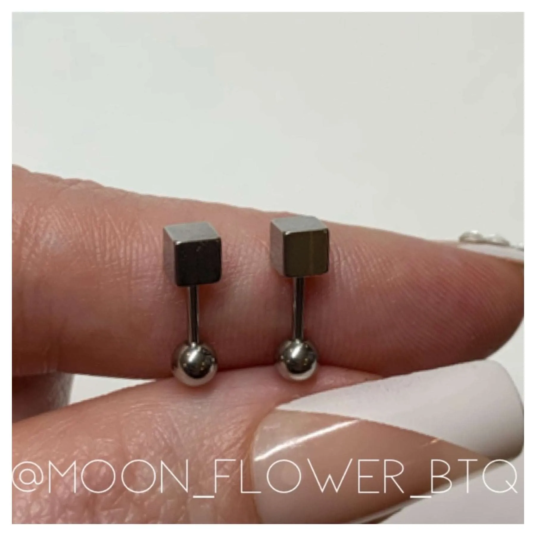 Silver Cube Barbell Earrings