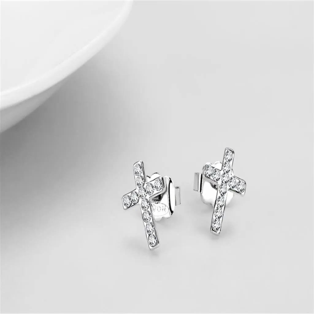 Silver  e-coating Brass Earrings with Top Grade Crystal in Clear for Women Clear Stone Color Style LO4665