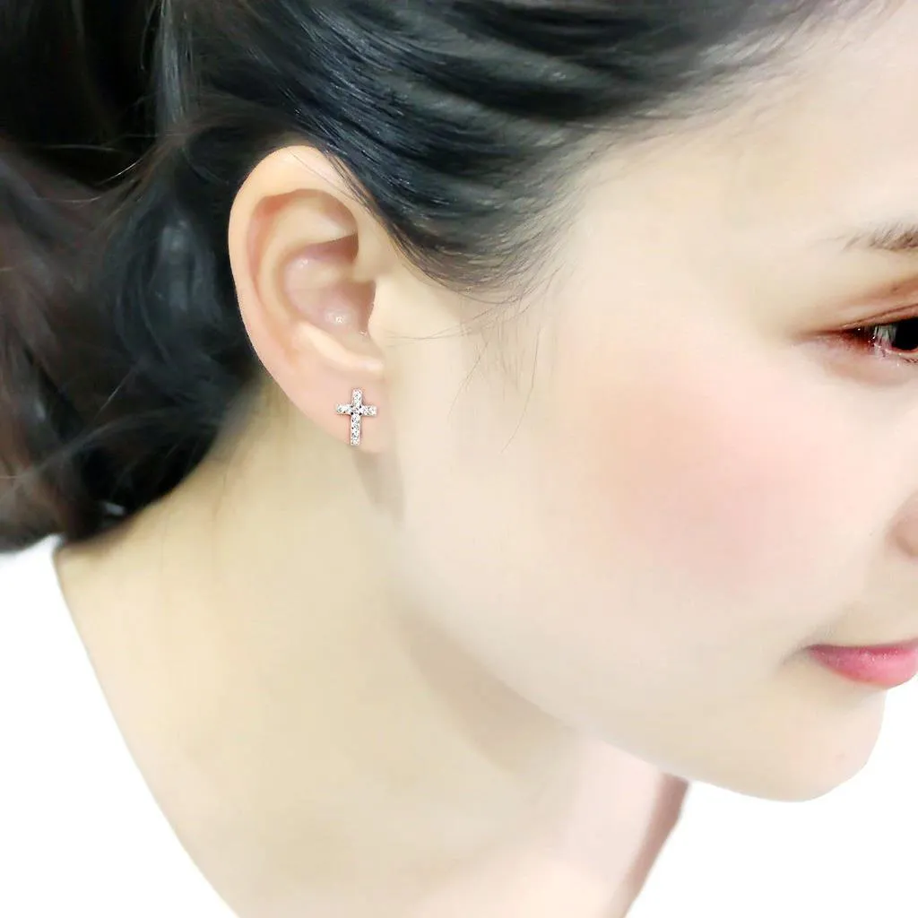 Silver  e-coating Brass Earrings with Top Grade Crystal in Clear for Women Clear Stone Color Style LO4665