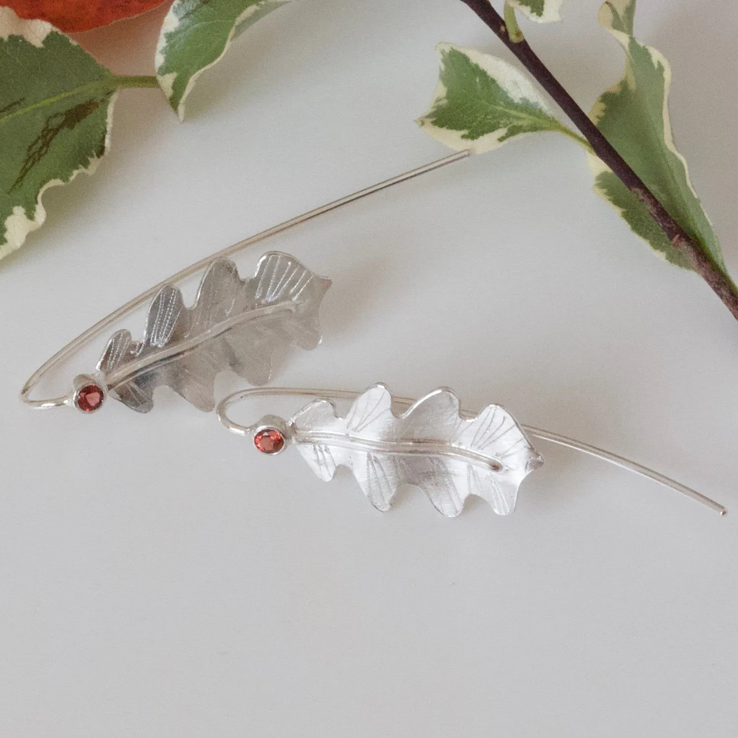 Silver Oak Leaf Drop Earrings, Oak Leaf Woodland Earrings, Elvish Earrings