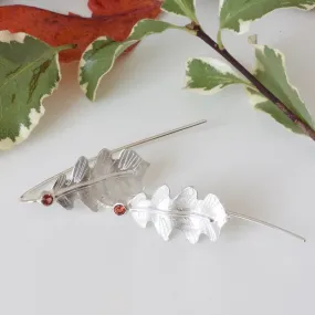 Silver Oak Leaf Drop Earrings, Oak Leaf Woodland Earrings, Elvish Earrings