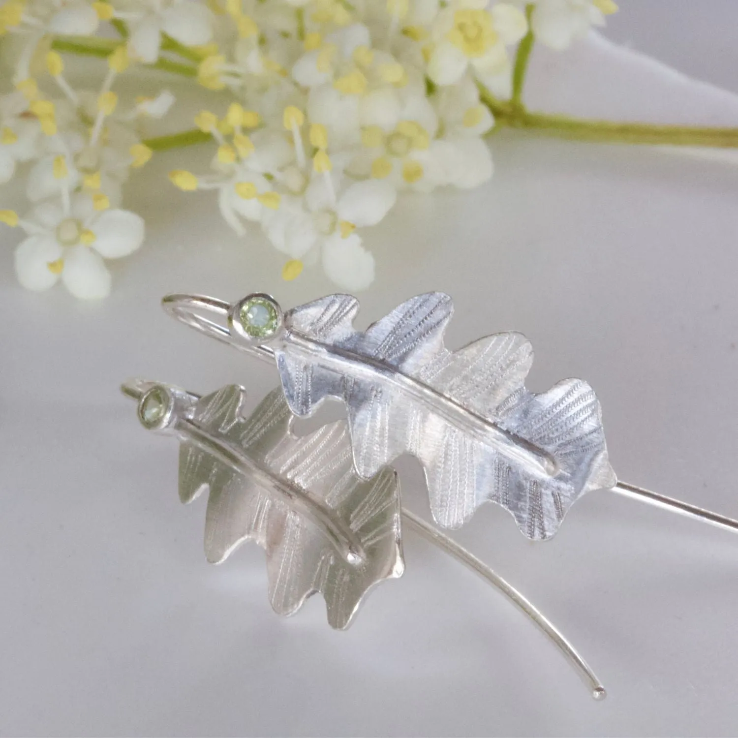 Silver Oak Leaf Drop Earrings, Oak Leaf Woodland Earrings, Elvish Earrings