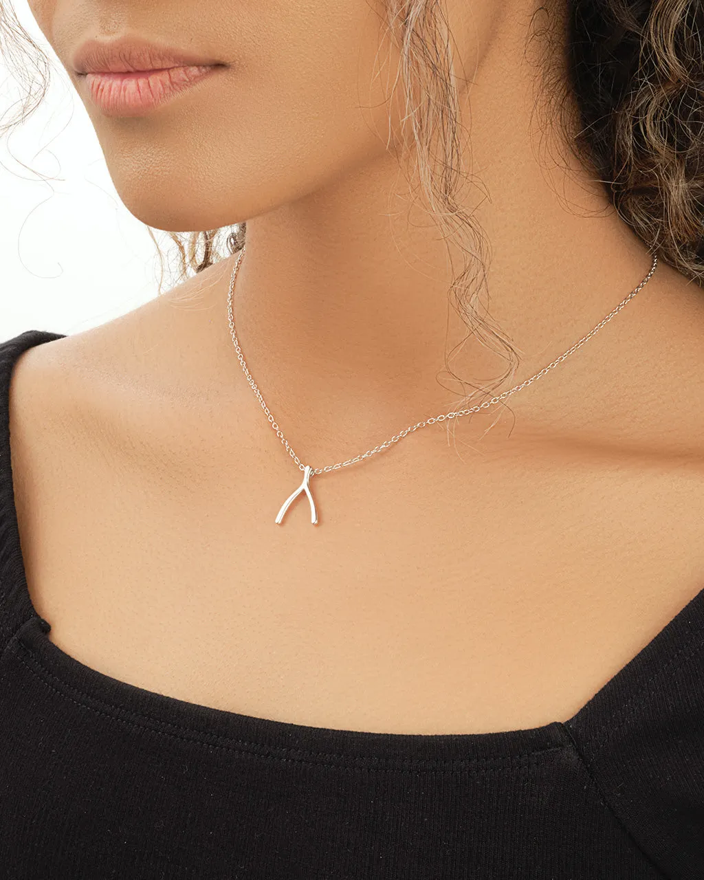 Silver Plated Wishbone Pendant Necklace