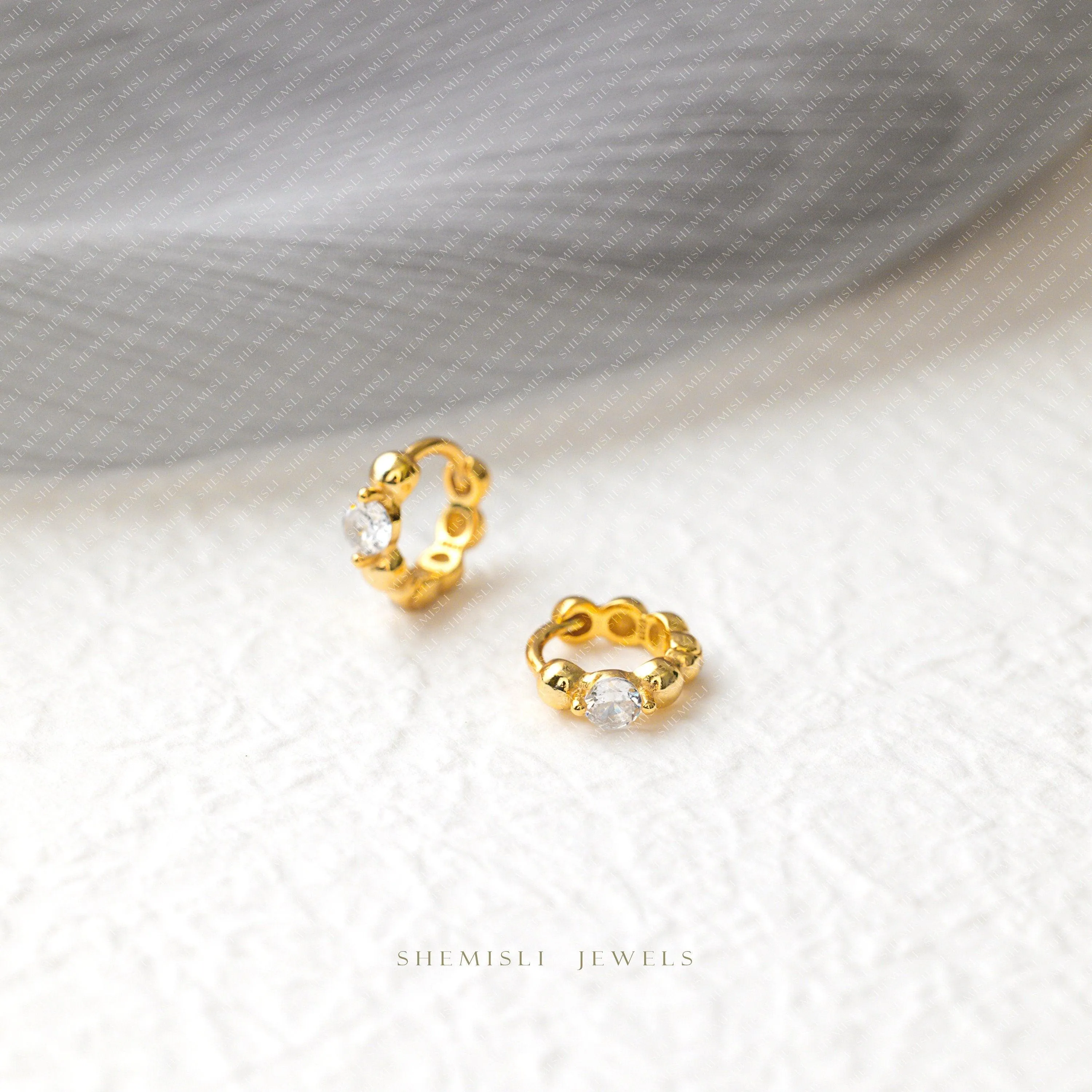 Single Stone Beaded Cartilage Hoops, Gold, Silver SHEMISLI SH444