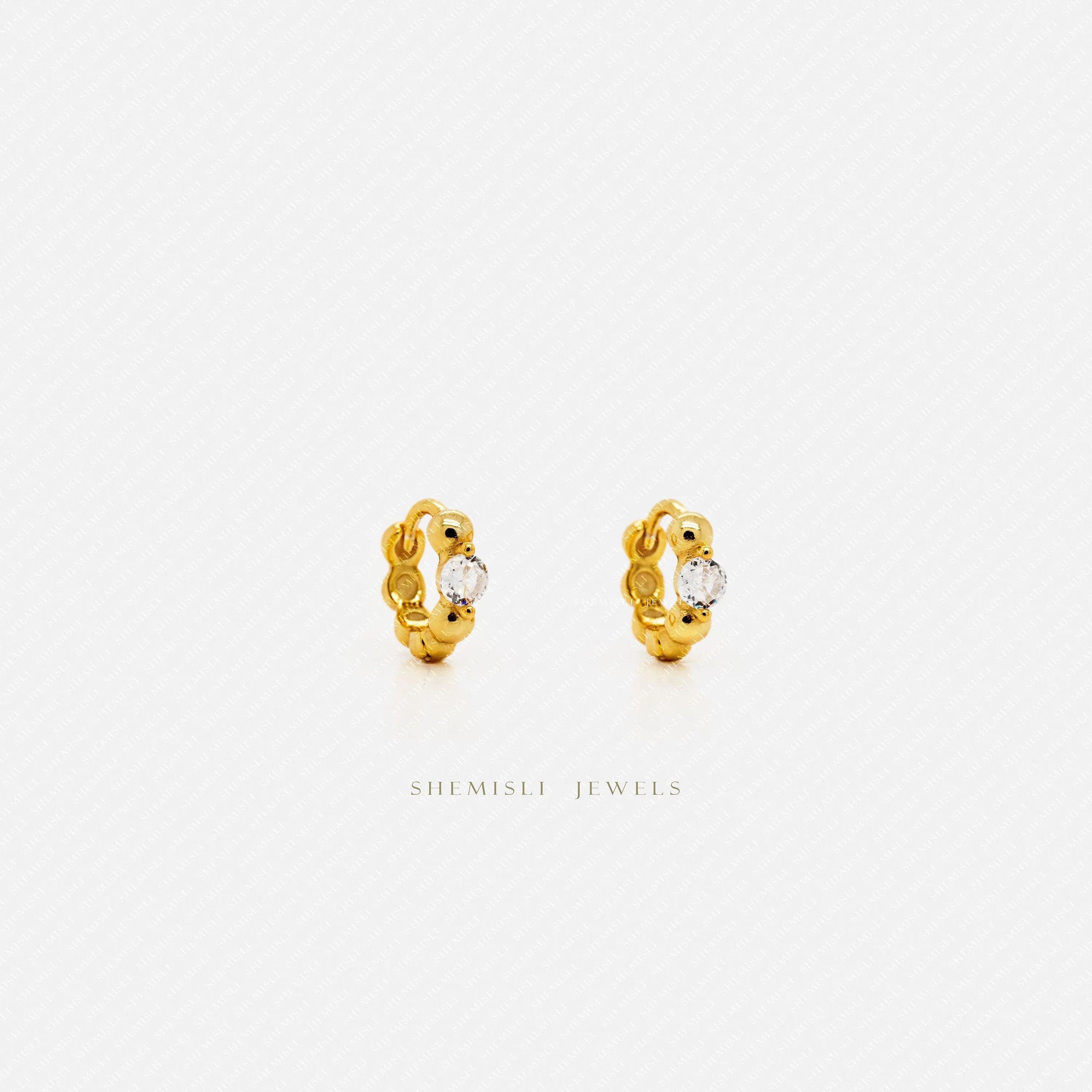 Single Stone Beaded Cartilage Hoops, Gold, Silver SHEMISLI SH444