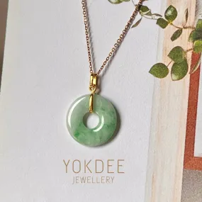 SOLD OUT: A-Grade Natural Moss On Snow Jadeite Ancient Coin Donut Pendant No.172273