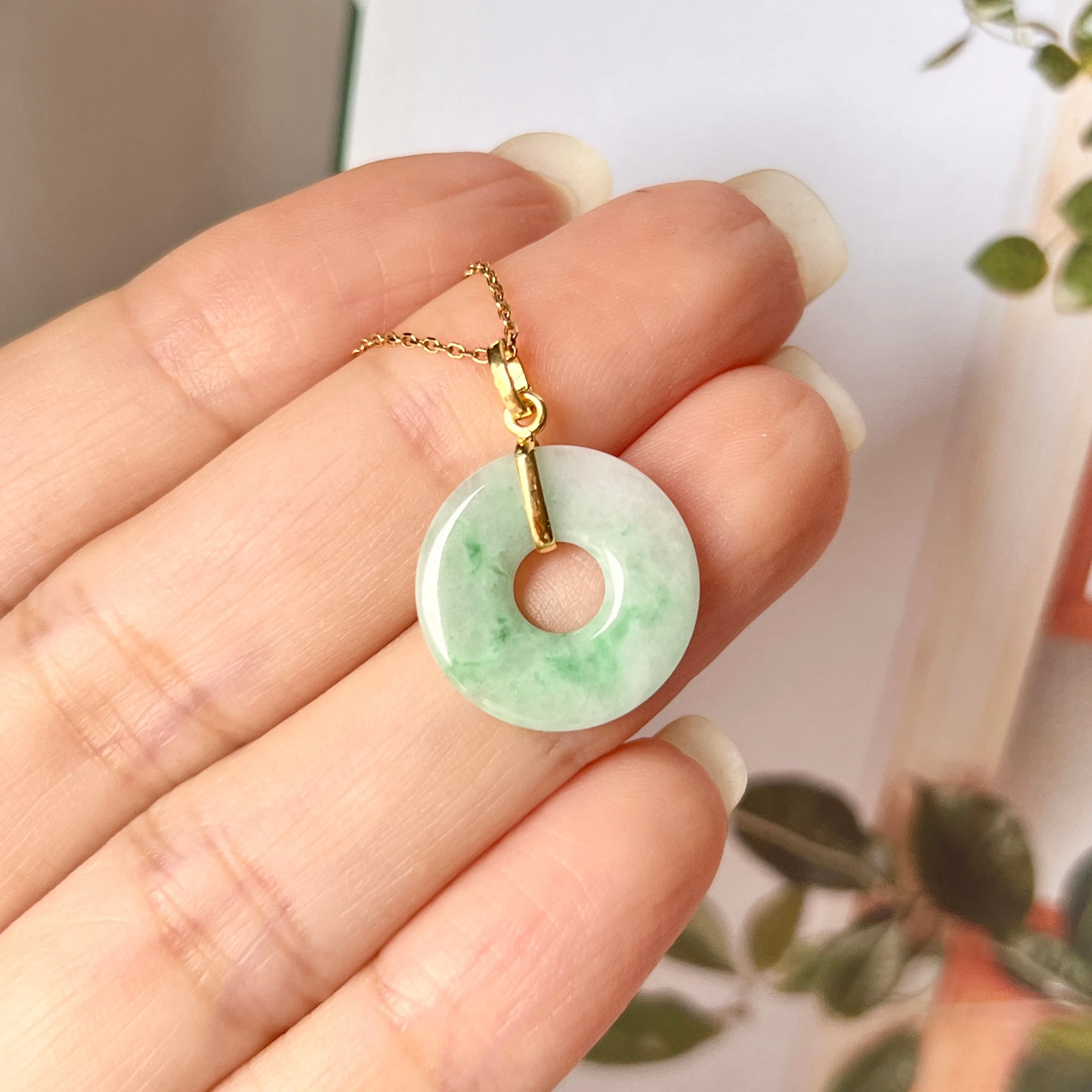 SOLD OUT: A-Grade Natural Moss On Snow Jadeite Ancient Coin Donut Pendant No.172273