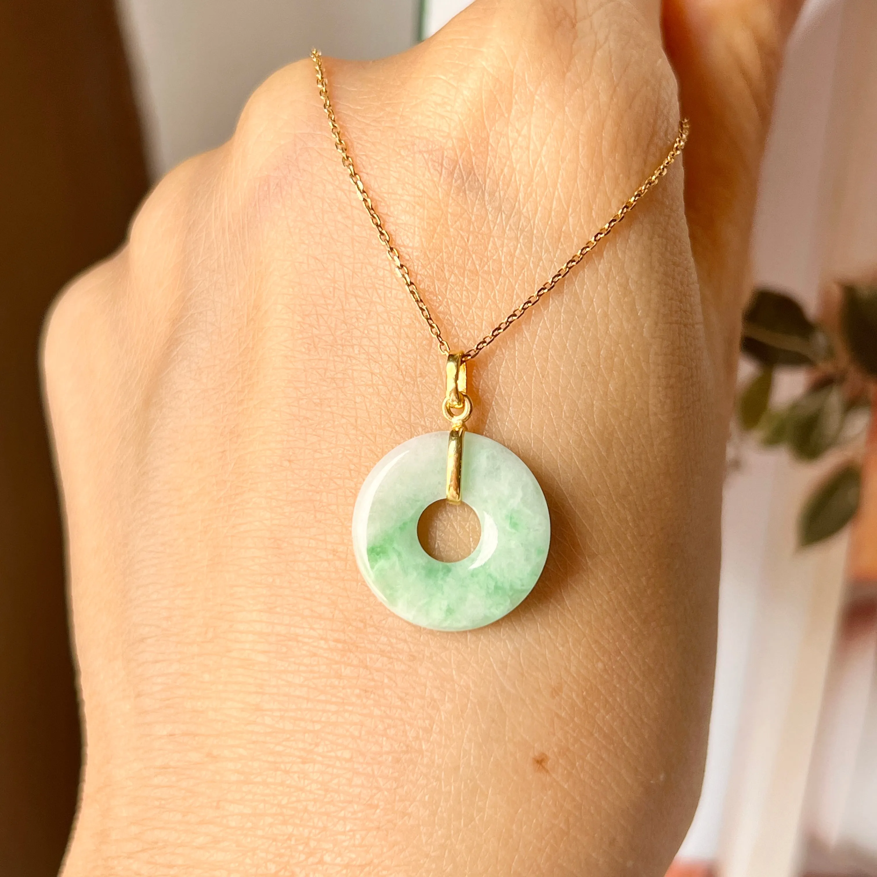 SOLD OUT: A-Grade Natural Moss On Snow Jadeite Ancient Coin Donut Pendant No.172273