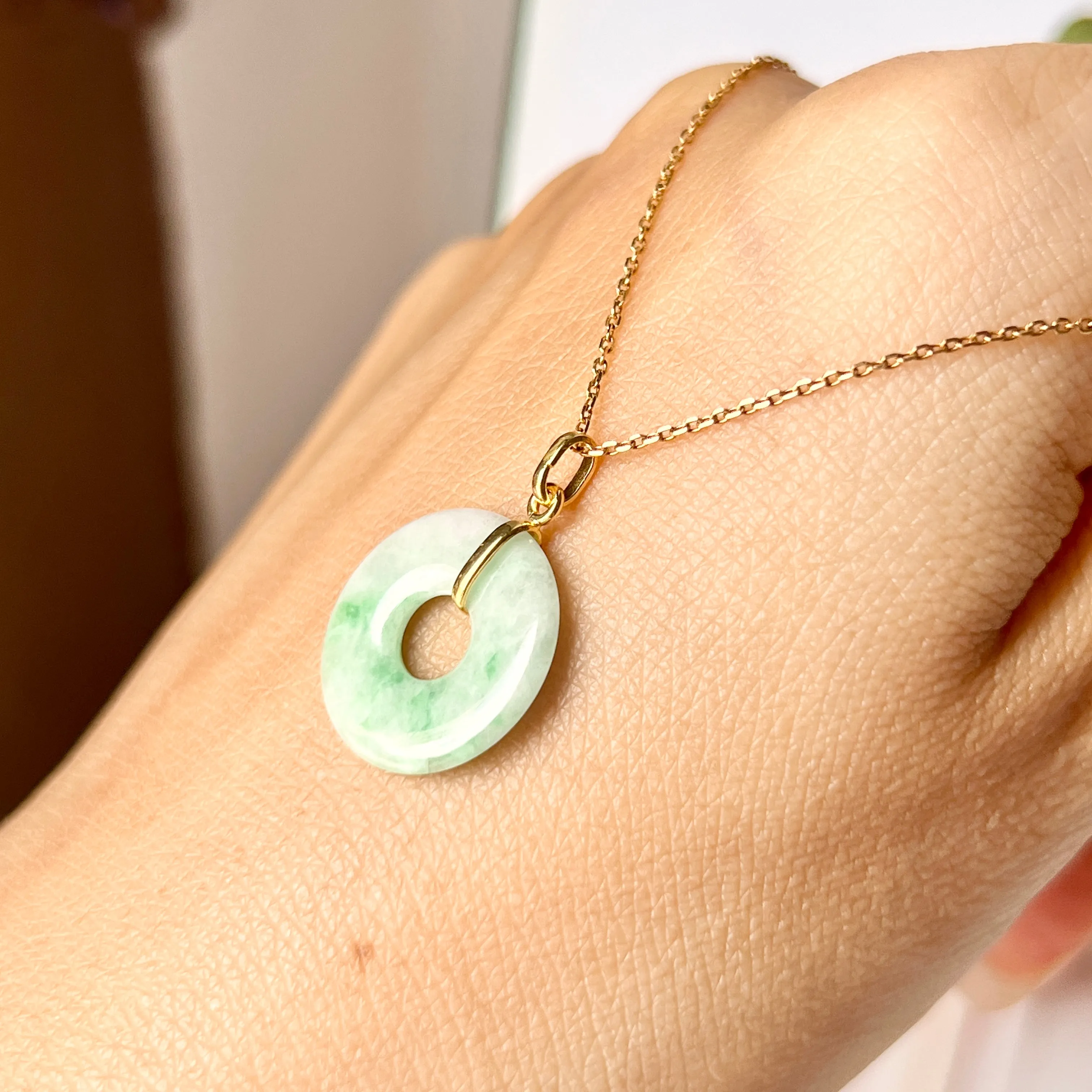 SOLD OUT: A-Grade Natural Moss On Snow Jadeite Ancient Coin Donut Pendant No.172273