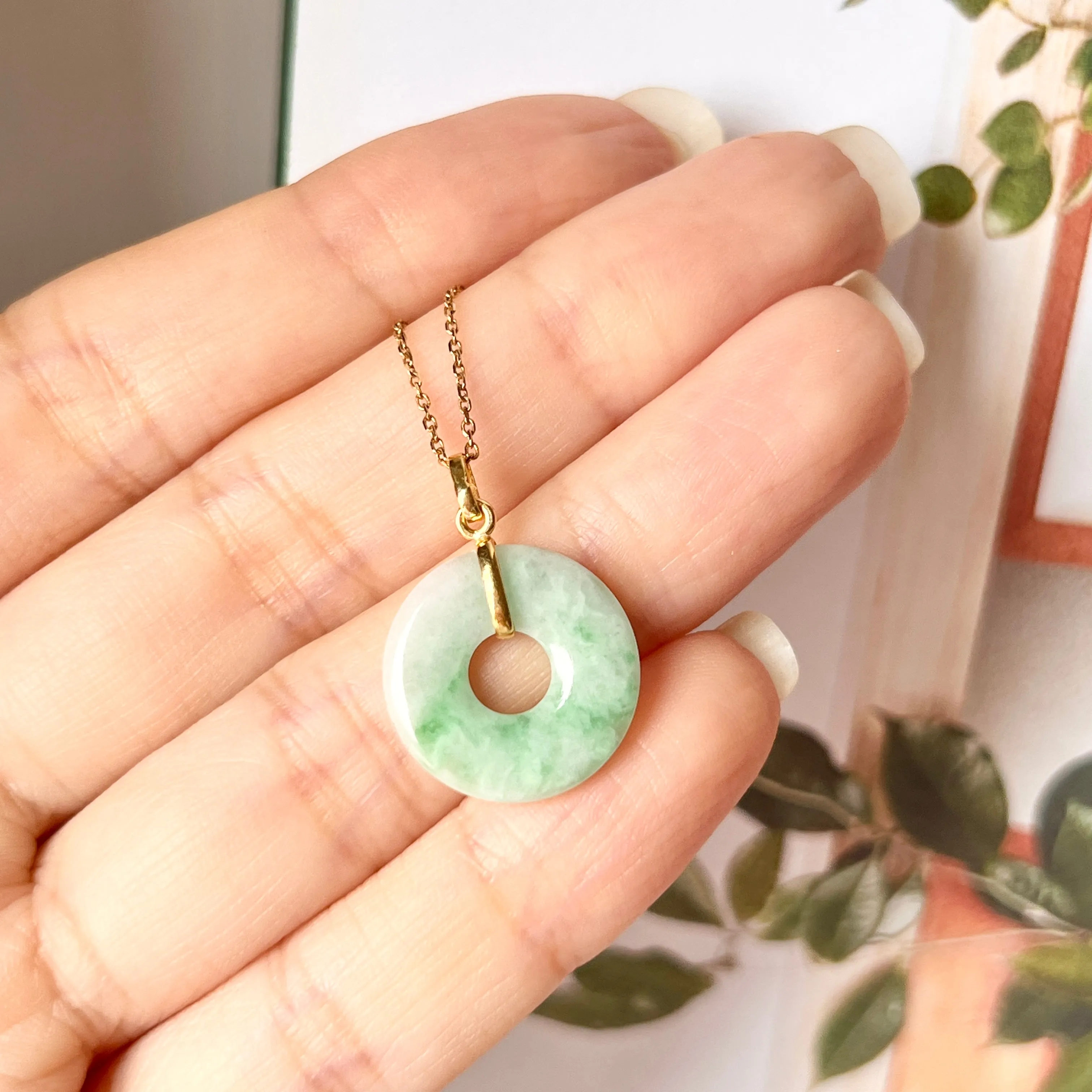 SOLD OUT: A-Grade Natural Moss On Snow Jadeite Ancient Coin Donut Pendant No.172273