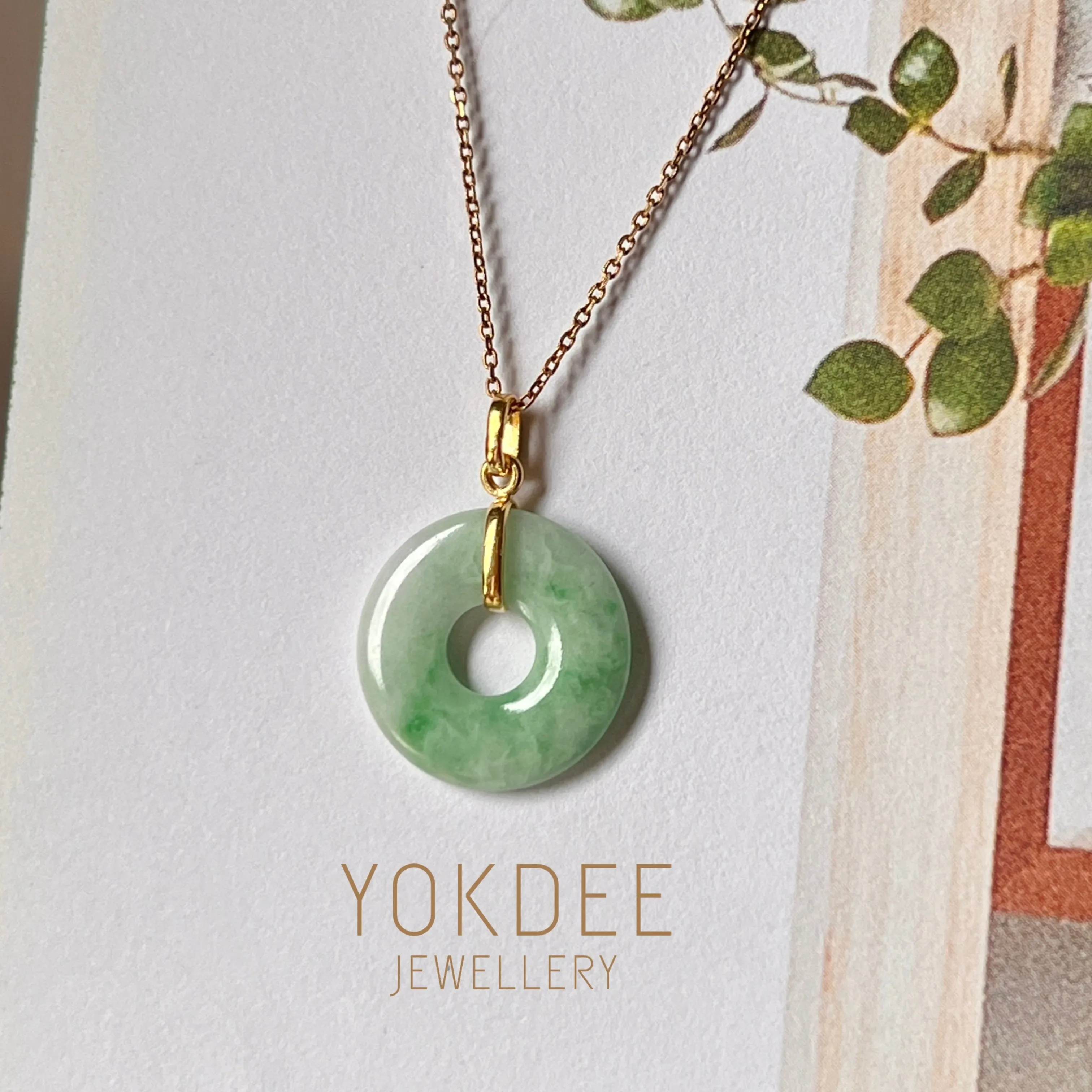 SOLD OUT: A-Grade Natural Moss On Snow Jadeite Ancient Coin Donut Pendant No.172273