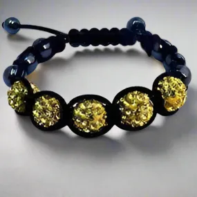 Sparkly Yellow Crystals Hand Made Shamballa Bracelet