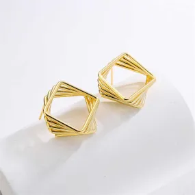 Square Gold Hoop Simple Geometric Stud for Women | 18K Yellow Gold Plated | Polished Finish