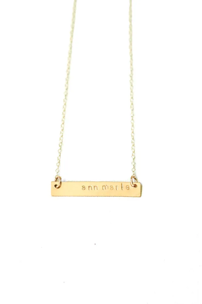Stamped Gold Bar Necklace