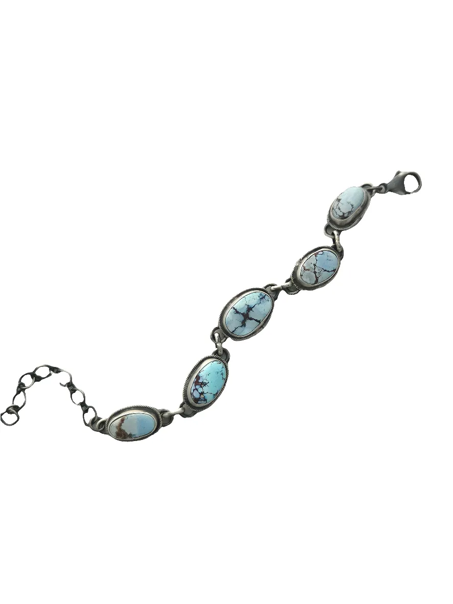 Stamped Sterling Silver Golden Hills Turquoise 5 Stone Bracelet