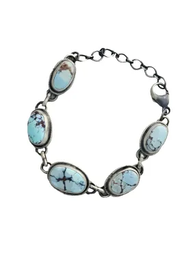 Stamped Sterling Silver Golden Hills Turquoise 5 Stone Bracelet