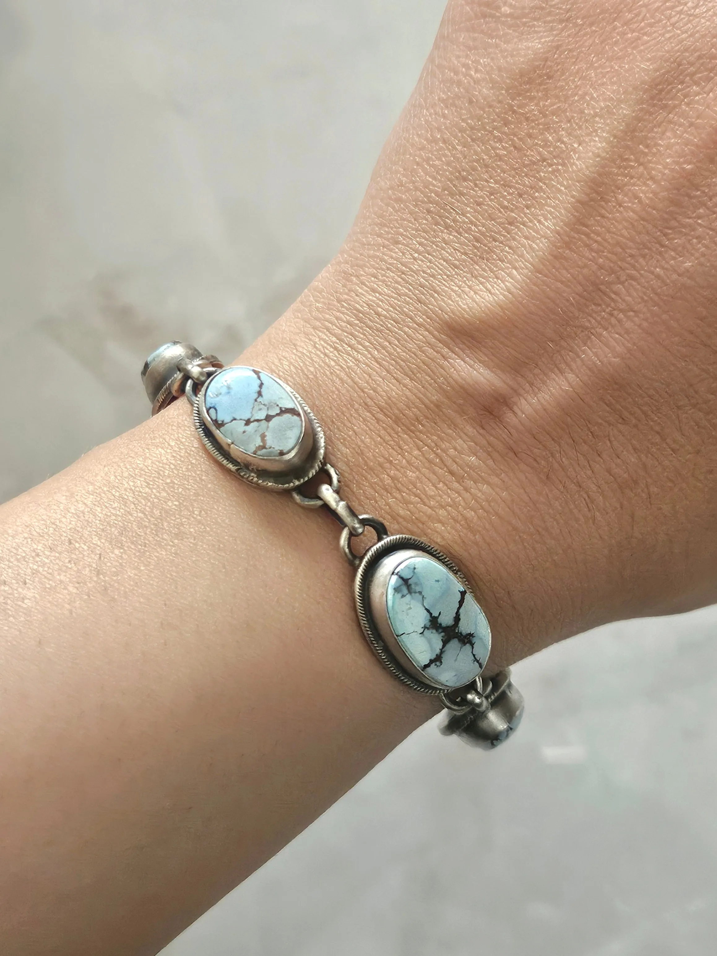 Stamped Sterling Silver Golden Hills Turquoise 5 Stone Bracelet